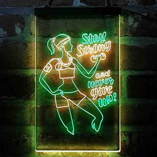 Motivational Quote Women Gym Stay Strong Never Give Up Fitness LED Light Sign - Way Up Gifts