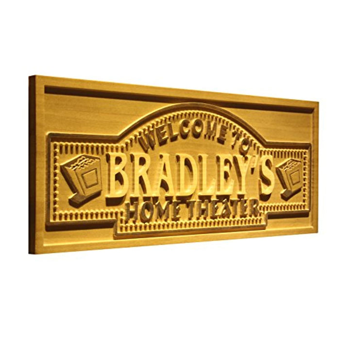 Personalized Movie Room Home Theater Custom Wood Sign 3D Engraved Wall Plaque - Way Up Gifts