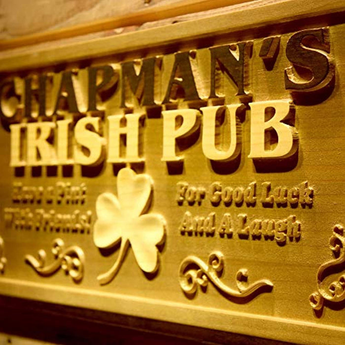 Personalized Irish Pub Shamrock Custom Wood Sign 3D Engraved Wall Plaque - Way Up Gifts