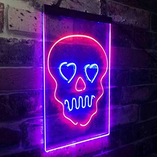 Skull Head Heart Eyes LED Light Sign - LED Gift Works