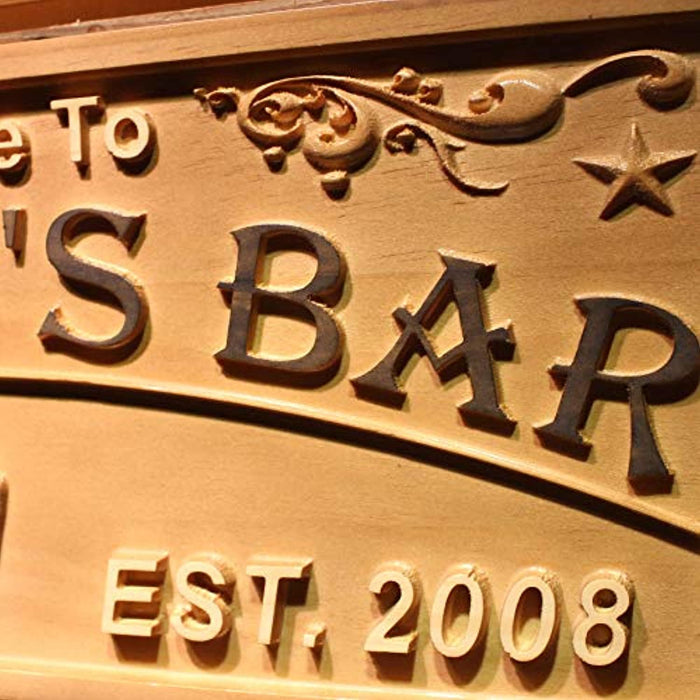 Personalized Welcome Bar Custom Wood Sign 3D Engraved Wall Plaque - Way Up Gifts