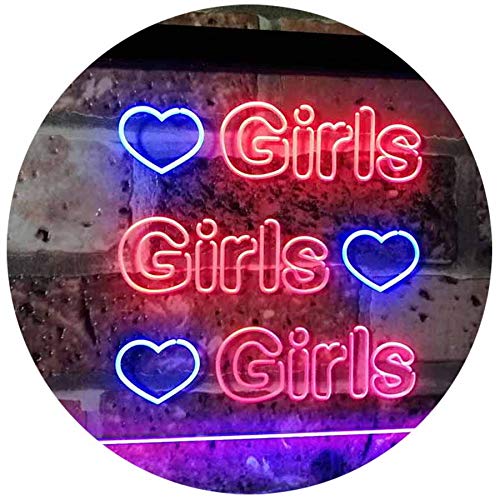 Hearts Girls Girls Girls LED Light Sign - LED Gift Works