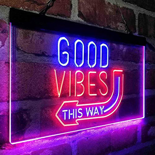 Good Vibes Arrow Left This Way LED Light Sign - LED Gift Works