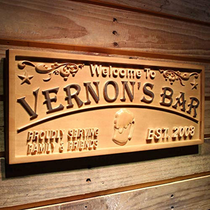 Personalized Welcome Bar Custom Wood Sign 3D Engraved Wall Plaque - Way Up Gifts