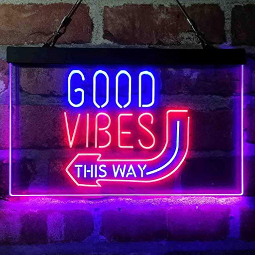 Good Vibes Arrow Left This Way LED Light Sign - Way Up Gifts