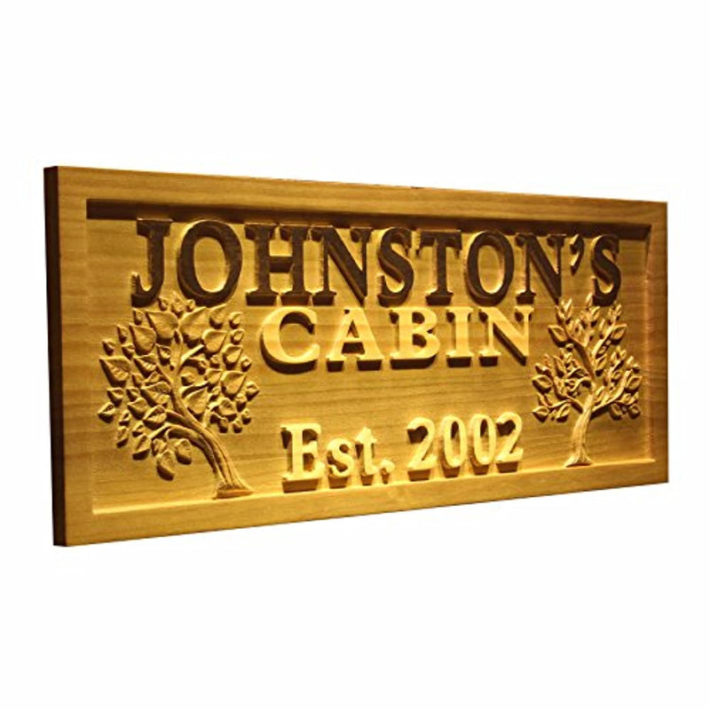 Personalized Trees Cabin Custom Wood Sign 3D Engraved Wall Plaque - LED Gift Works