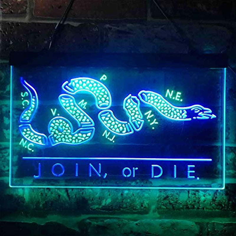 Join Or Die Flag Snake Military Army LED Light Sign - LED Gift Works