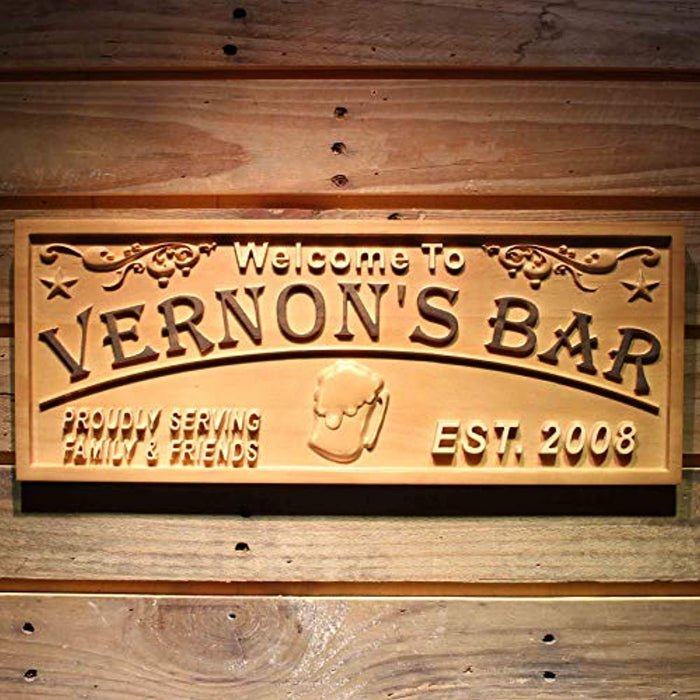 Personalized Welcome Bar Custom Wood Sign 3D Engraved Wall Plaque - Way Up Gifts
