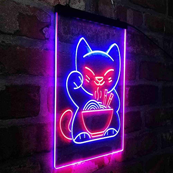 Maneki Neko Ramen Luck Cat LED Light Sign - Way Up Gifts
