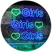 Hearts Girls Girls Girls LED Light Sign - LED Gift Works