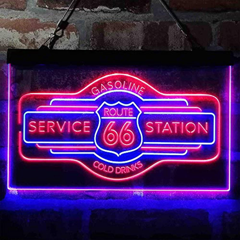 Route 66 Gasoline Station Cold Drinks LED Light Sign - LED Gift Works