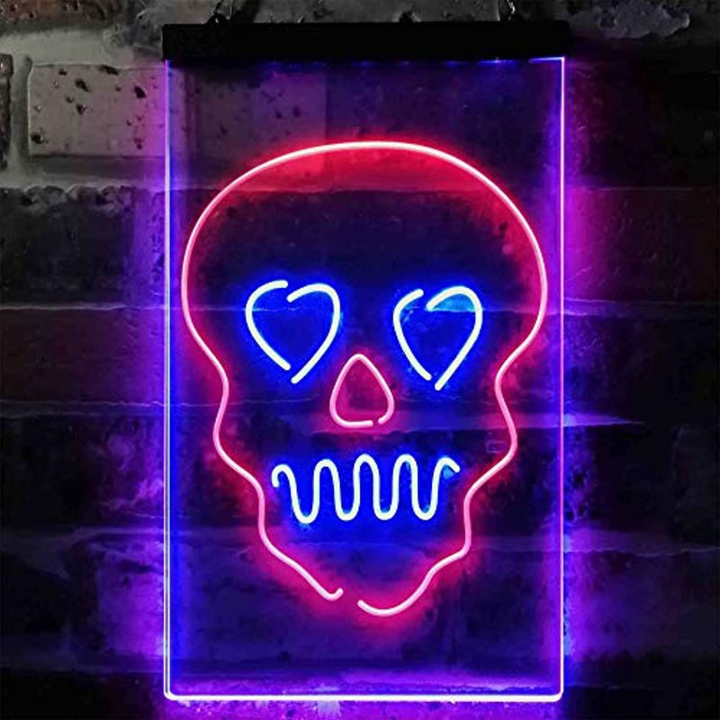 Skull Head Heart Eyes LED Light Sign - LED Gift Works