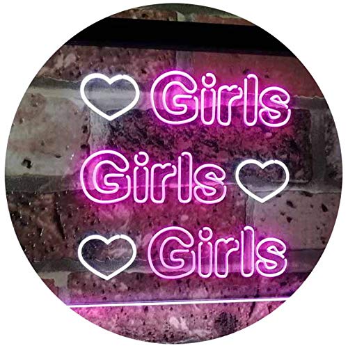 Hearts Girls Girls Girls LED Light Sign - LED Gift Works