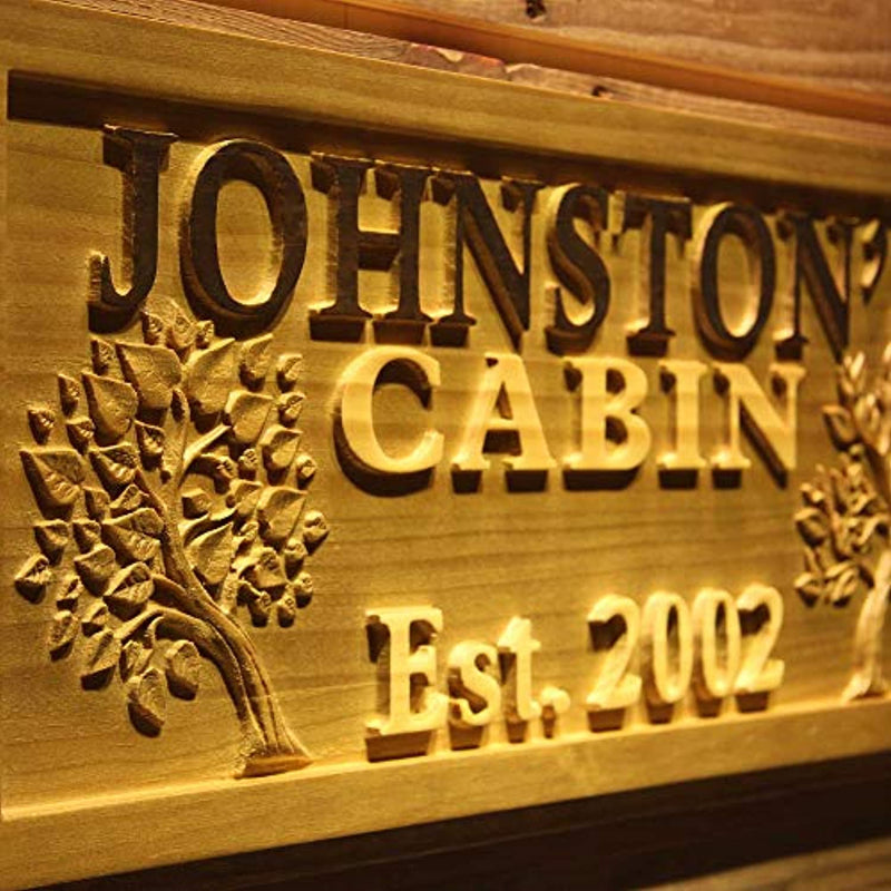 Personalized Trees Cabin Custom Wood Sign 3D Engraved Wall Plaque - LED Gift Works
