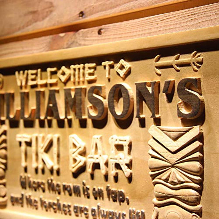 Personalized Tiki Bar Custom Wood Sign 3D Engraved Wall Plaque - Way Up Gifts