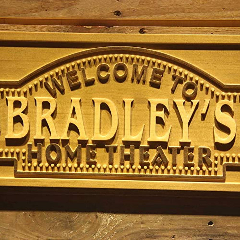 Personalized Movie Room Home Theater Custom Wood Sign 3D Engraved Wall Plaque - LED Gift Works