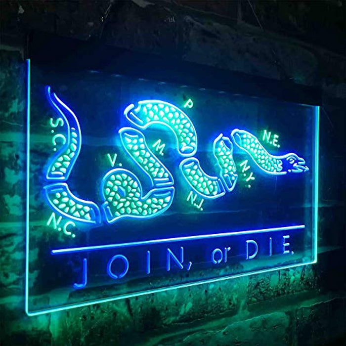 Join Or Die Flag Snake Military Army LED Light Sign - Way Up Gifts