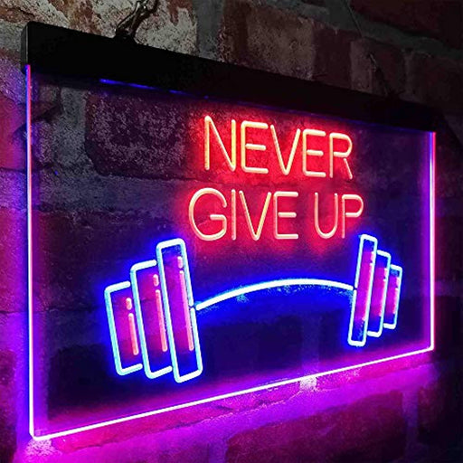 Never Give Up Weight Train Fitness Gym LED Light Sign - LED Gift Works