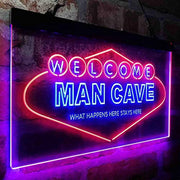 Man Cave Welcome What Happens Here Stays Here LED Light Sign - LED Gift Works