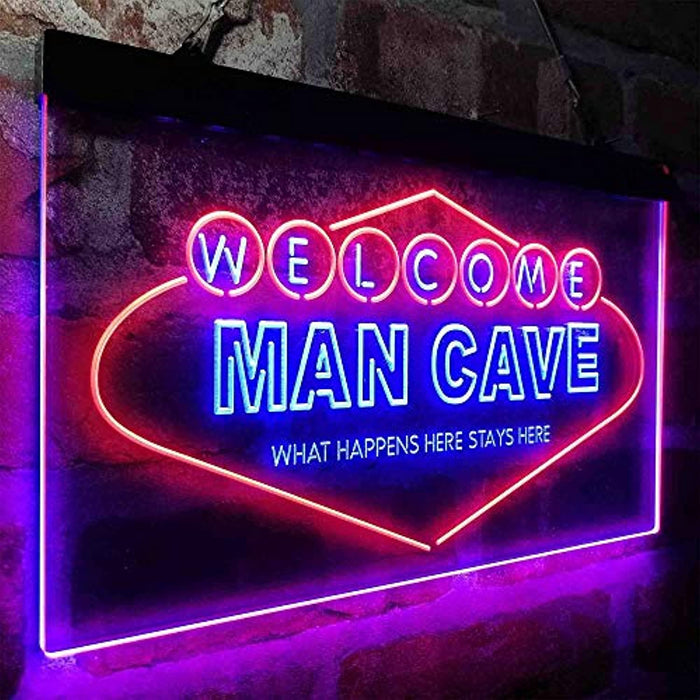 Man Cave Welcome What Happens Here Stays Here LED Light Sign - Way Up Gifts
