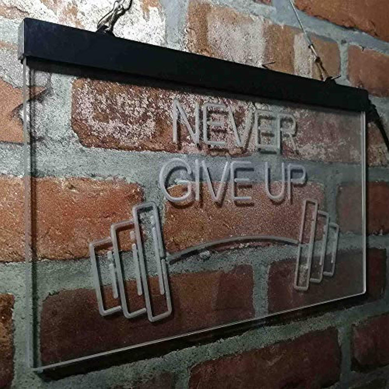 Never Give Up Weight Train Fitness Gym LED Light Sign - LED Gift Works