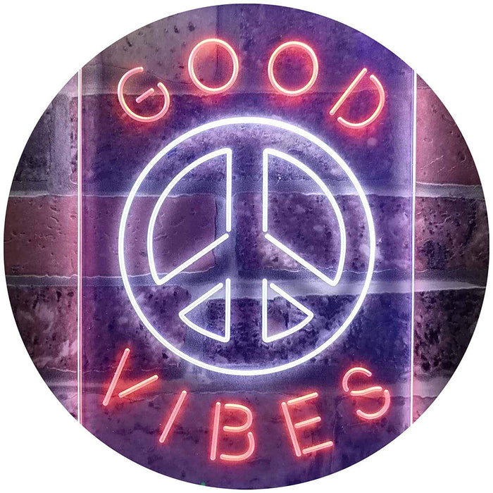 Good Vibes Peace Hippie Bedroom Decor LED Light Sign - Way Up Gifts