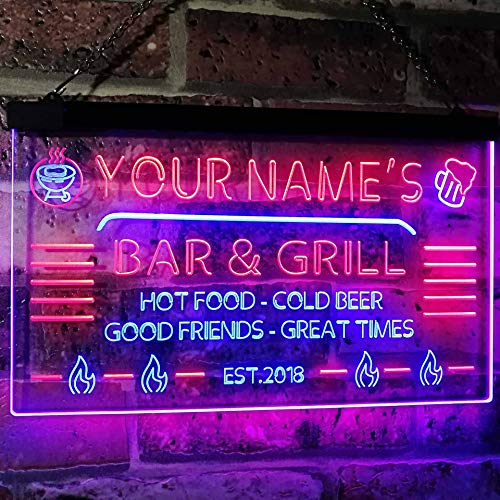Personalized Restaurant Bar & Grill LED Light Sign - LED Gift Works