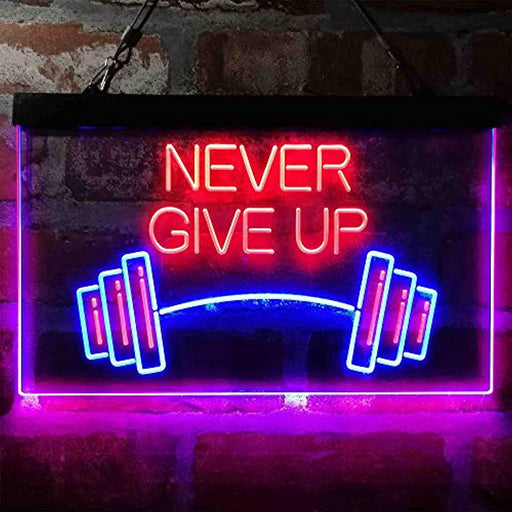 Never Give Up Weight Train Fitness Gym LED Light Sign - Way Up Gifts