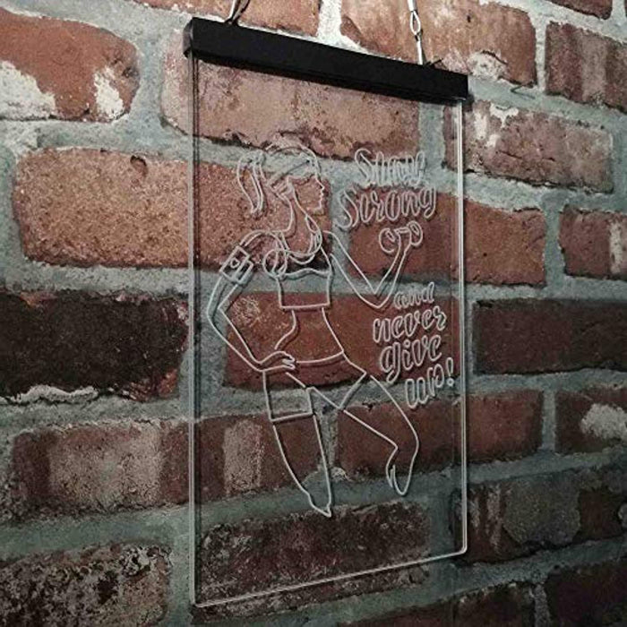 Motivational Quote Women Gym Stay Strong Never Give Up Fitness LED Light Sign - Way Up Gifts
