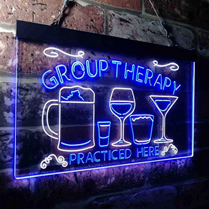 Beer Cocktails Wine Group Therapy Practiced Here Humor LED Light Sign - Way Up Gifts