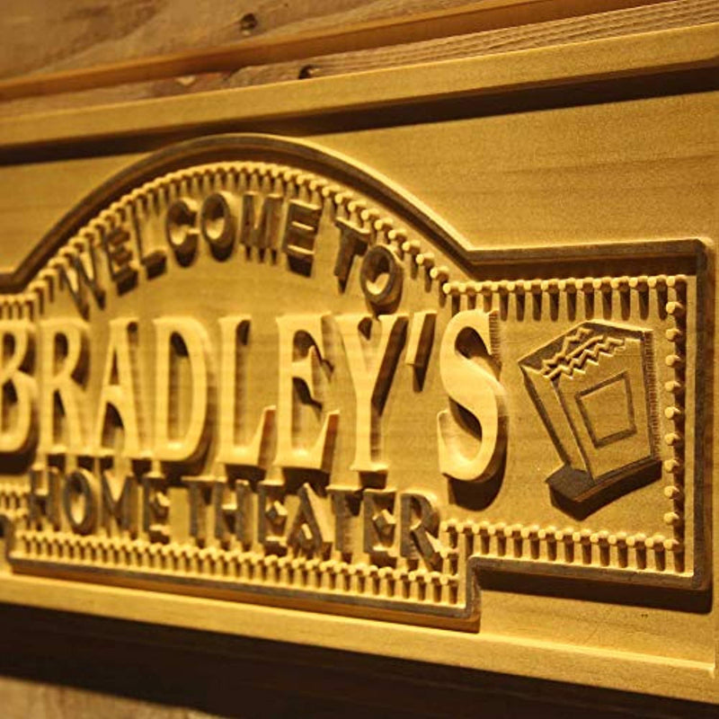 Personalized Movie Room Home Theater Custom Wood Sign 3D Engraved Wall Plaque - LED Gift Works