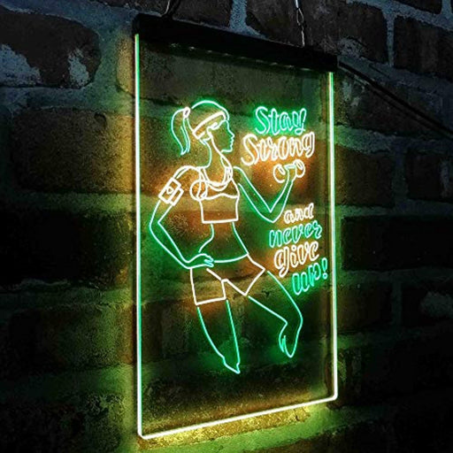 Motivational Quote Women Gym Stay Strong Never Give Up Fitness LED Light Sign - LED Gift Works