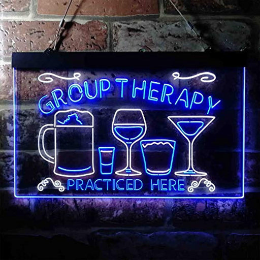 Beer Cocktails Wine Group Therapy Practiced Here Humor LED Light Sign - Way Up Gifts