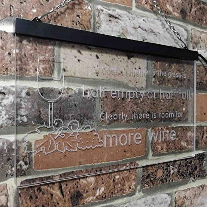 Funny Alcohol Quote Drinking Half Empty Full Wine Bar LED Light Sign - Way Up Gifts