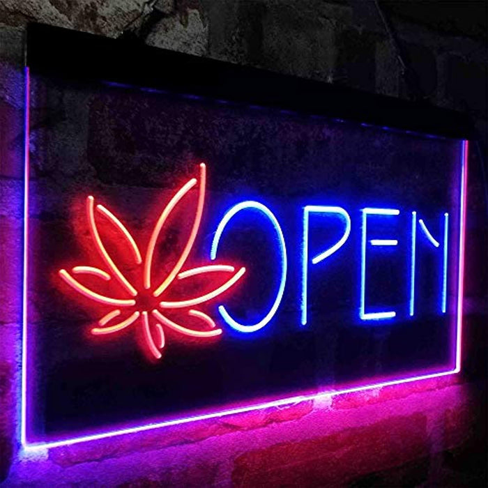 Open Hemp Leaf Marijuana Dispensary LED Light Sign - Way Up Gifts