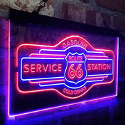 Route 66 Gasoline Station Cold Drinks LED Light Sign - LED Gift Works