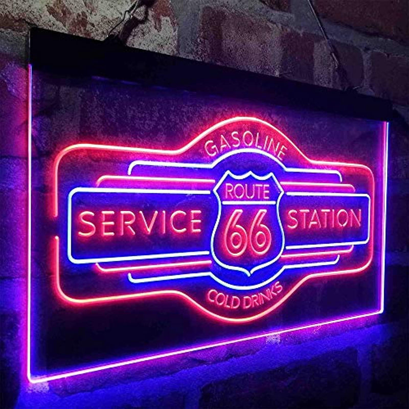 Route 66 Gasoline Station Cold Drinks LED Light Sign - LED Gift Works