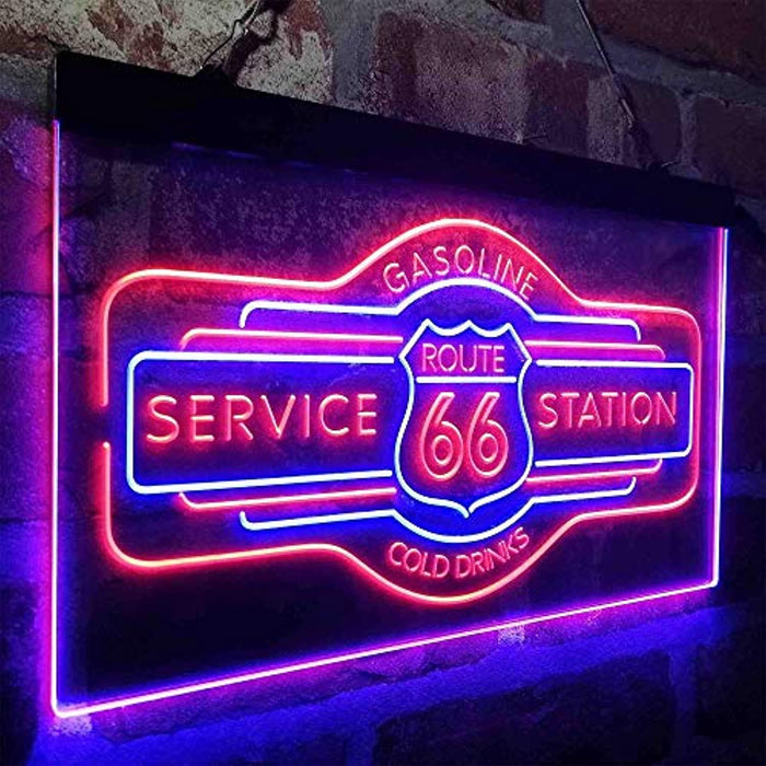 Route 66 Gasoline Station Cold Drinks LED Light Sign - Way Up Gifts