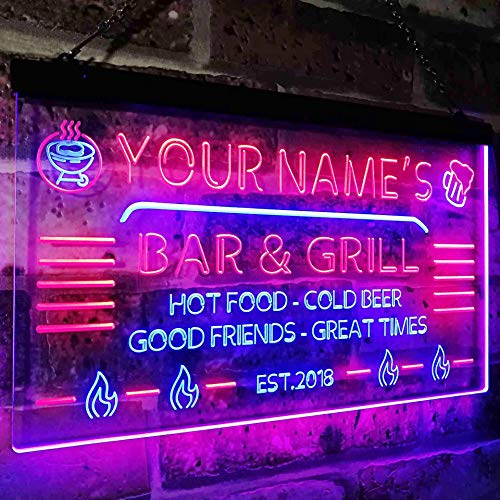 Personalized Restaurant Bar & Grill LED Light Sign - LED Gift Works