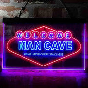 Man Cave Welcome What Happens Here Stays Here LED Light Sign - LED Gift Works