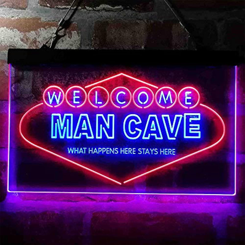 Man Cave Welcome What Happens Here Stays Here LED Light Sign - LED Gift Works
