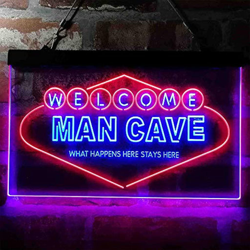 Man Cave Welcome What Happens Here Stays Here LED Light Sign - Way Up Gifts