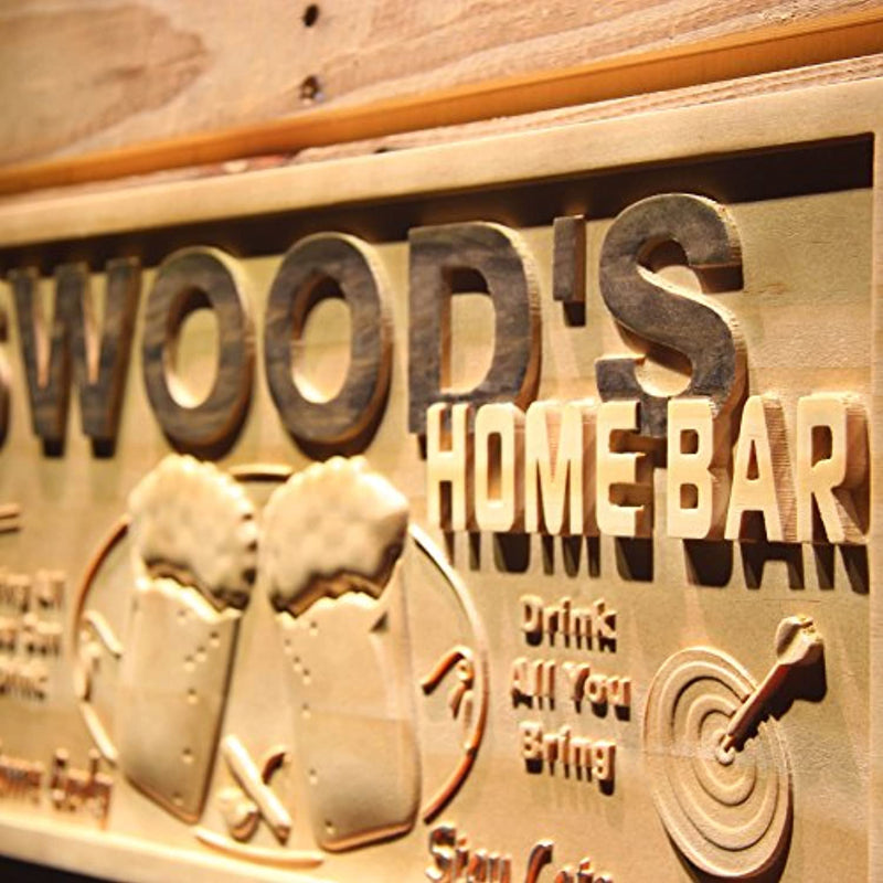 Personalized Home Bar Custom Wood Sign 3D Engraved Wall Plaque - LED Gift Works