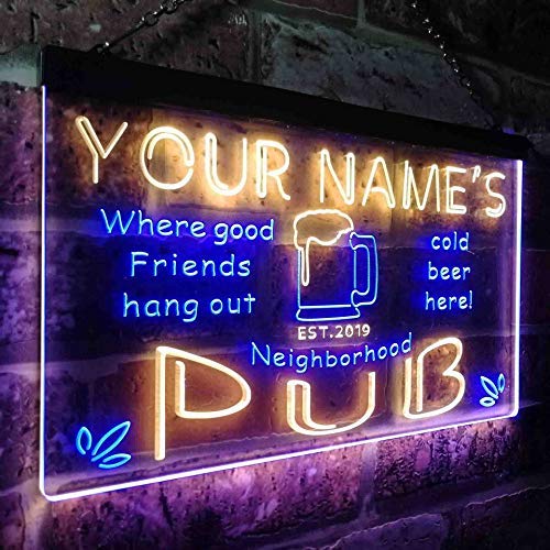 Personalized Neighborhood Pub Bar LED Light Sign - LED Gift Works