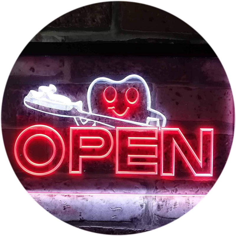 Open Toothbrush Dentist LED Light Sign - LED Gift Works