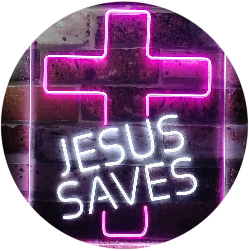 Christian Cross Jesus Saves LED Light Sign - LED Gift Works
