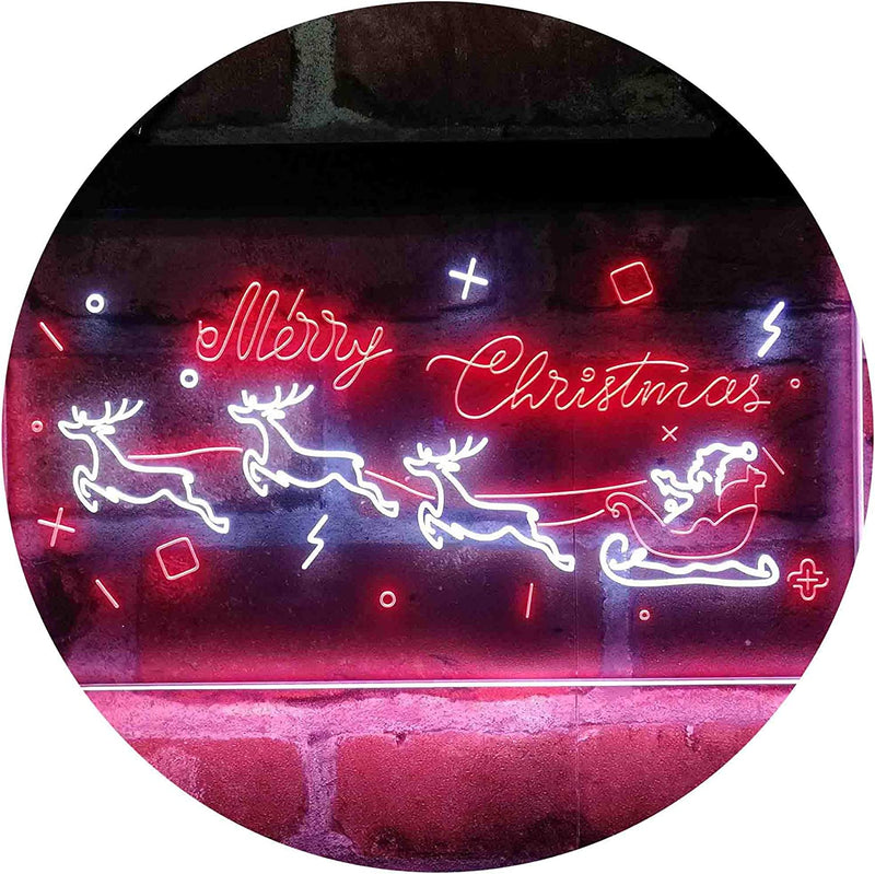 Merry Christmas Santa Claus Sleigh Reindeer LED Light Sign - LED Gift Works