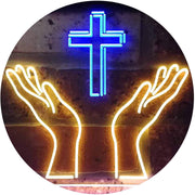 Christianity Hands Cross LED Light Sign - LED Gift Works