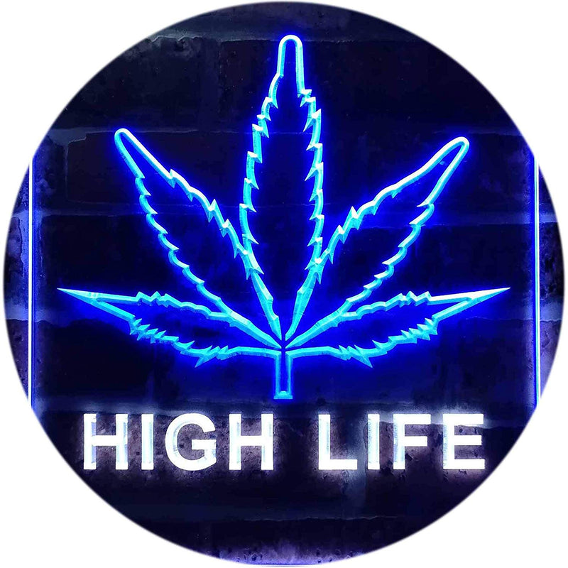 Marijuana Leaf High Life LED Light Sign - LED Gift Works