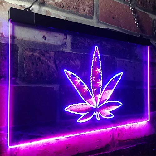 Marijuana Leaf USA Flag LED Light Sign - Way Up Gifts